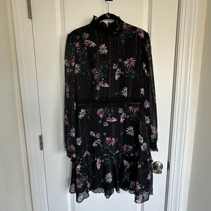 Donna Morgan Mock High Neck Black Floral Print Dress Size 8
